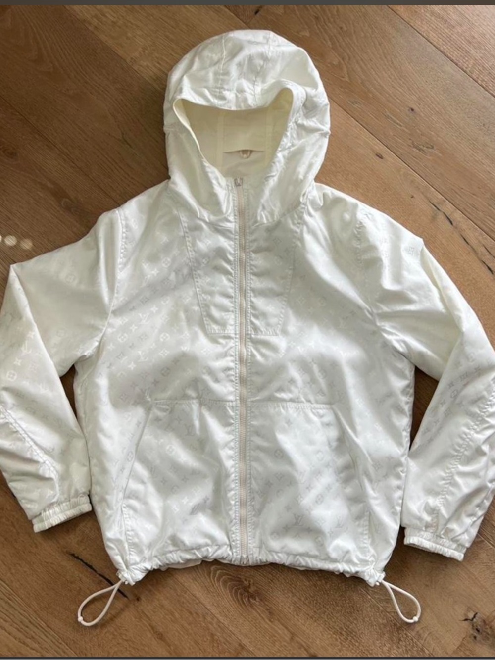 Louis Vuitton White Monogram Hooded Windbreaker Jacket | Men’s Medium